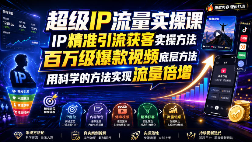 超级IP流量实操课,IP精准引流获客实操方法,百万级爆款视频底层方法,用科学的方法实现流量倍增-来友网创