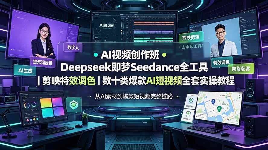(19454期)AI视频创作班◆Deepseek即梦Seedance全工具|剪映特效调色|数十类爆款AI短视频全套实操教程-来友网创