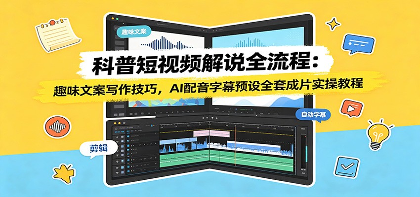 科普短视频解说全流程:趣味文案写作技巧,AI配音字幕预设全套成片实操教程-来友网创