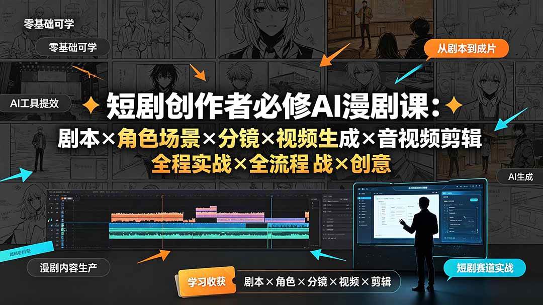 (19459期)短剧创作者必修AI漫剧课:剧本×角色场景×分镜×视频生成×音视频剪辑×全流程实战×创意短片拆解-来友网创