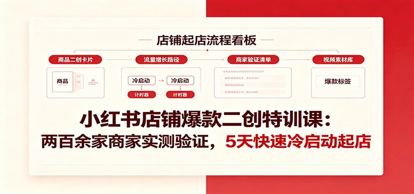 小红书店铺爆款二创特训课:两百余家商家实测验证,5天快速冷启动起店-来友网创