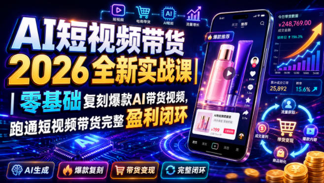 AI短视频带货2026全新实战课|零基础复刻爆款AI带货视频,跑通短视频带货完整盈利闭环-来友网创