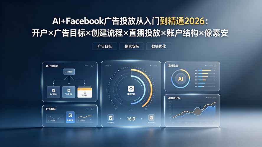 (19465期)AI+Facebook广告投放从入门到精通2026:开户×广告目标×创建流程×直播投放×账户结构×像素安装×AI赋能-来友网创