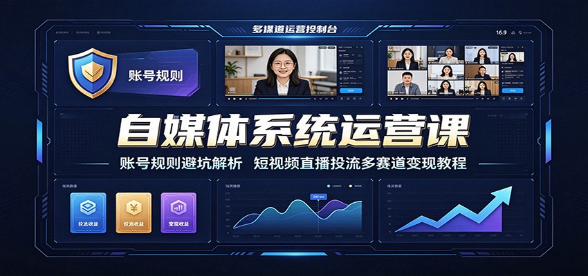 自媒体系统运营课:账号规则避坑解析,短视频直播投流多赛道变现教程-来友网创