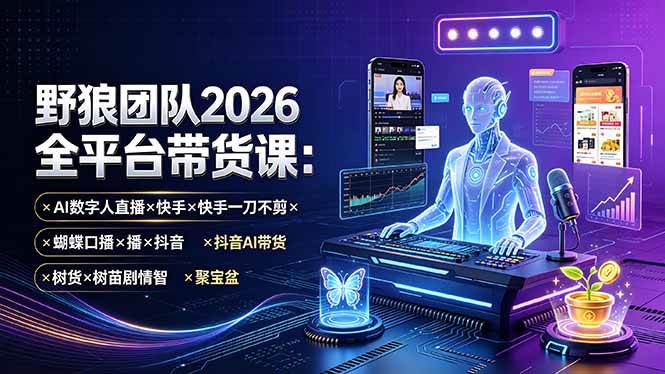(19511期)野狼团队2026全平台带货课-7月:AI数字人直播×快手一刀不剪×蝴蝶口播×抖音AI带货×树苗剧情智剪×聚宝盆-来友网创