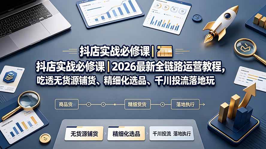 (19549期)抖店实战必修课|2026最新全链路运营教程,吃透无货源铺货、精细化选品、千川投流落地玩法-来友网创