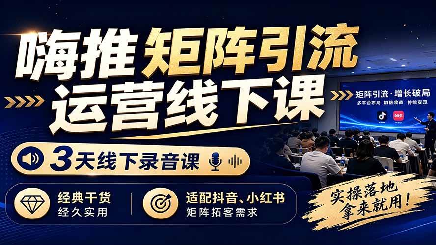 (19552期)嗨推矩阵引流运营线下课,3天线下录音课,经典干货经久实用,适配抖音、小红书矩阵拓客需求-来友网创