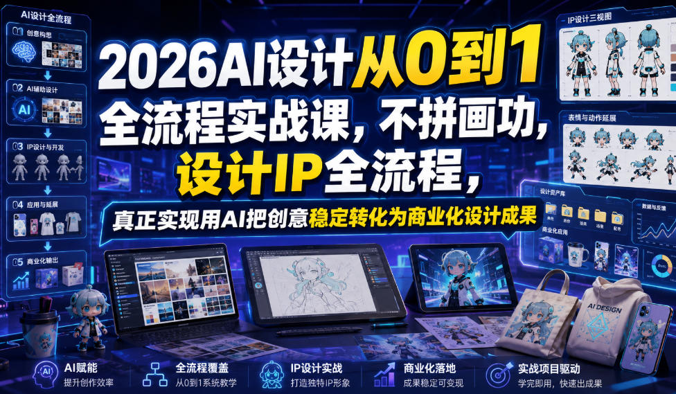 2026AI设计从0到1全流程实战课,不拼画功,设计IP全流程,真正实现用AI把创意稳定转化为商业化设计成果-来友网创