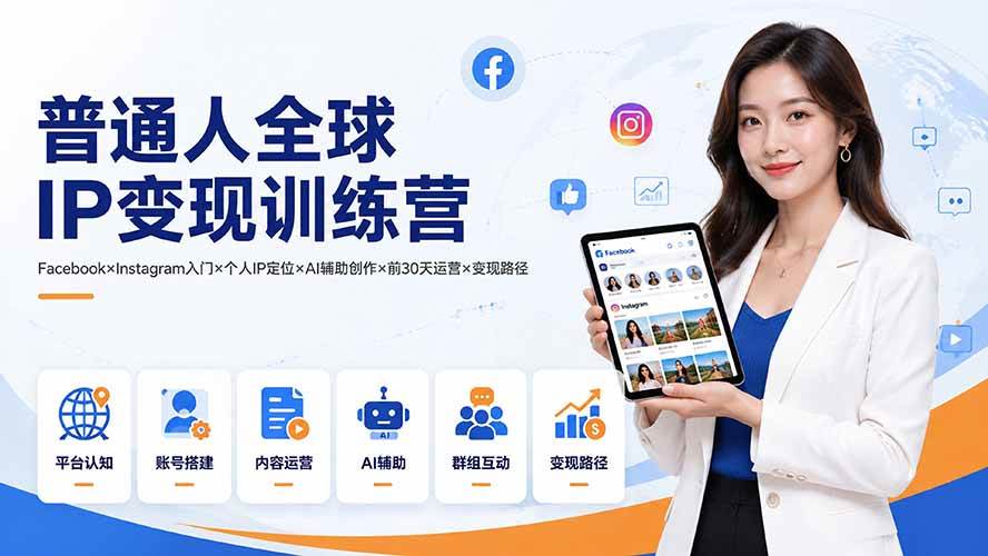(19568期)普通人全球IP变现训练营:Facebook×Instagram入门×个人IP定位×AI辅助创作×前30天运营×变现路径-来友网创