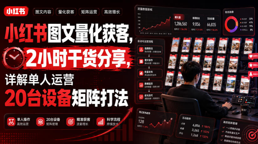 小红书图文量化获客,2小时干货分享,详解单人运营20台设备矩阵打法-来友网创