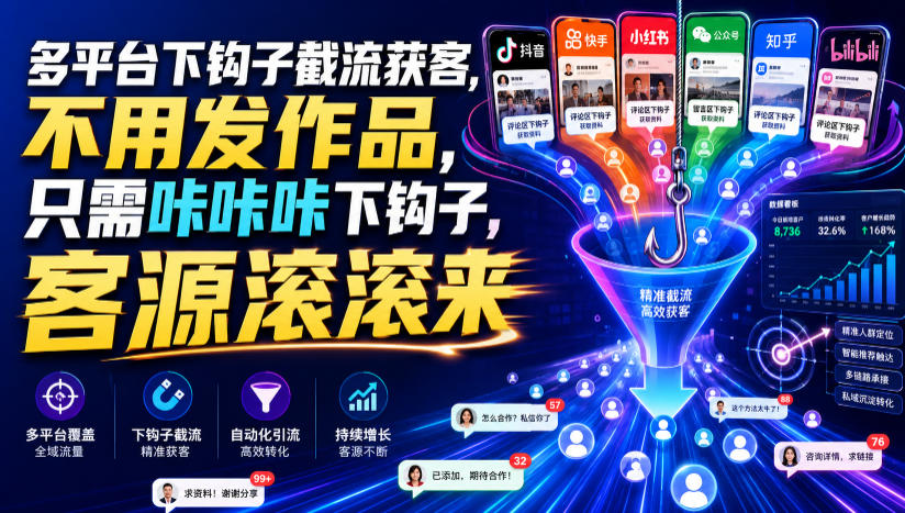 多平台下钩子截流获客,不用发作品,只需咔咔咔下钩子,客源滚滚来-来友网创