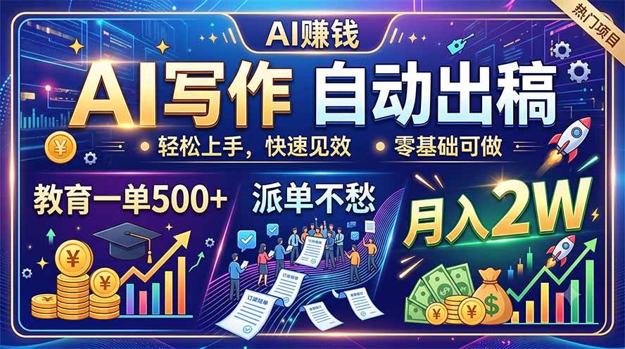 (19614期)AI写作自动出稿,教育一单500+,派单不愁,月入2W-来友网创