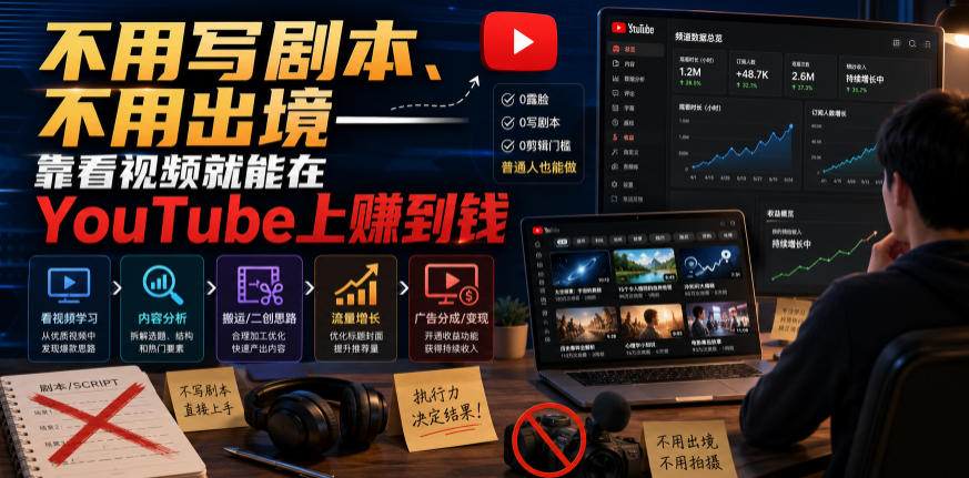 不用写剧本、不用出境——靠看视频就能在YouTube上賺到钱【原创双语字幕】-来友网创