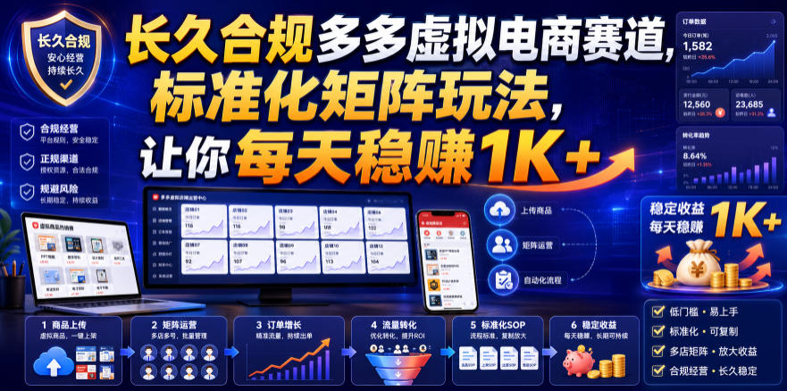长久合规多多虚拟电商赛道,标准化矩阵玩法,让你每天稳賺1K+【揭秘】-来友网创