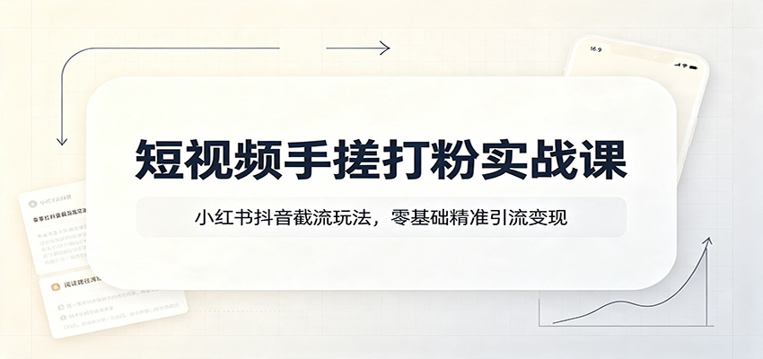 短视频手搓打粉实战课:小红书抖音截流玩法,零基础精准引流变现-来友网创