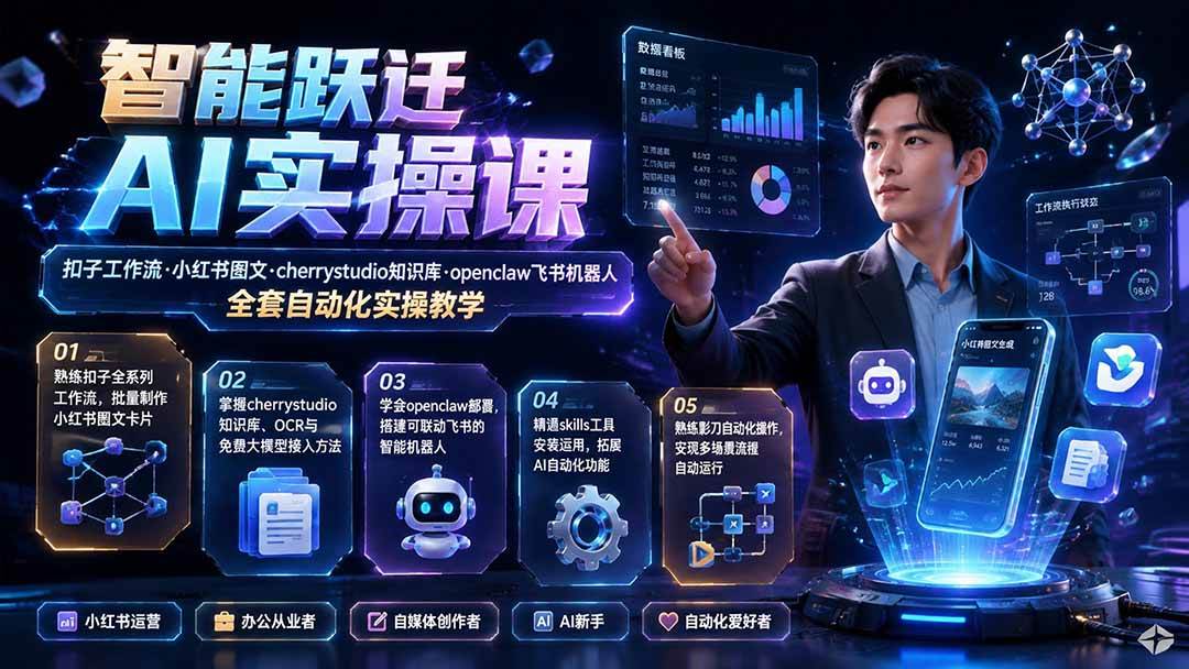 (19653期)智能跃迁 AI实操课|扣子工作流小红书图文搭建,cherrystudio知识库openclaw飞书机器人全套自动化实操教学-来友网创