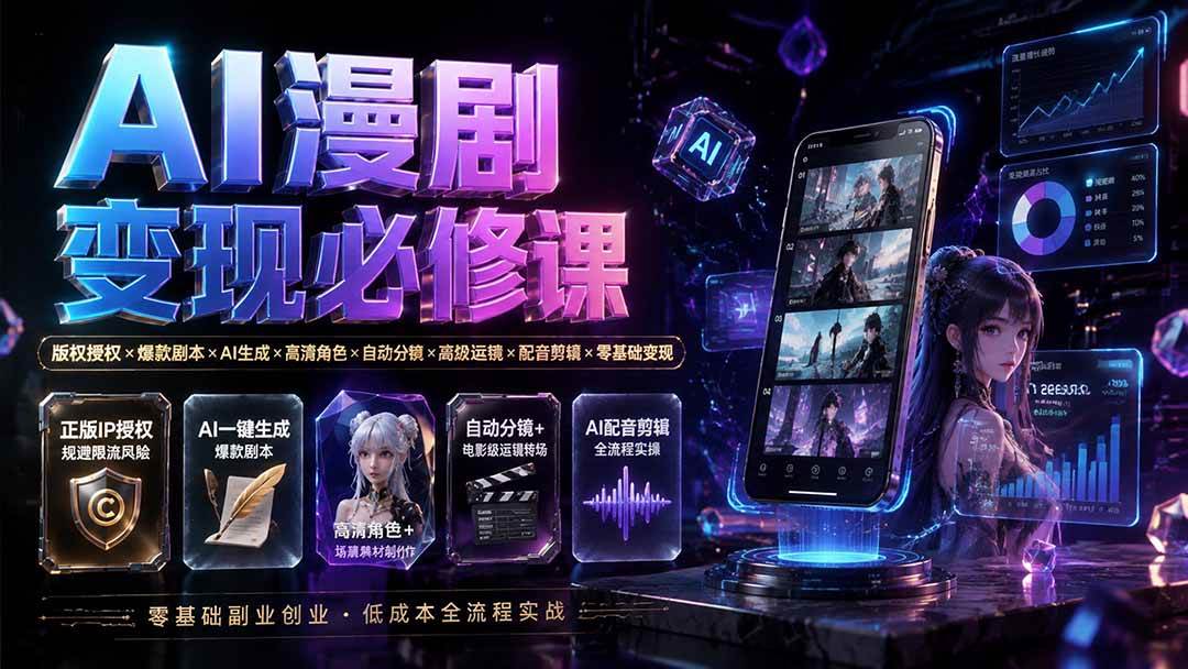 (19664期)AI漫剧变现必修课:版权授权×爆款剧本×AI生成×高清角色×自动分镜×高级运镜×配音剪辑×零基础变现-来友网创