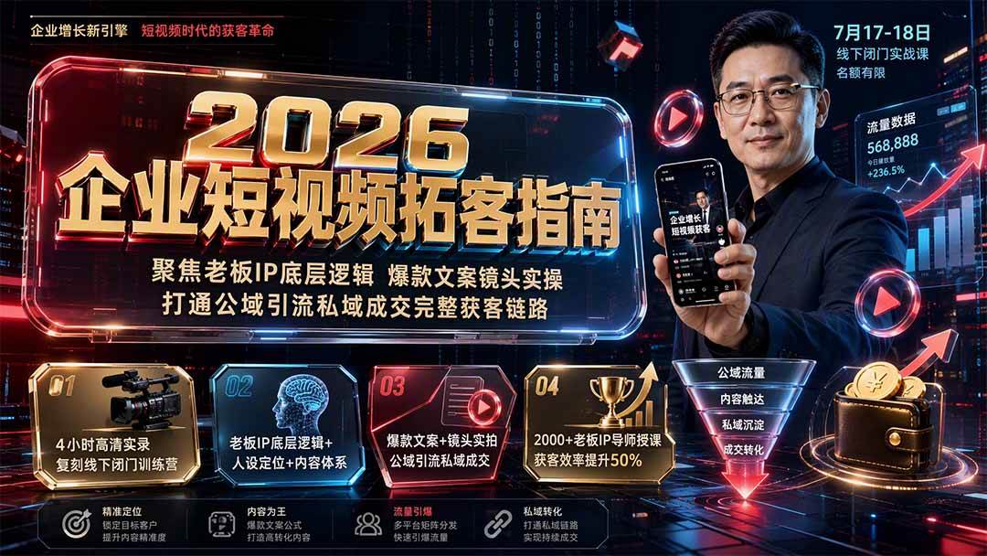 (19667期)2026企业短视频拓客指南:聚焦老板IP底层逻辑,爆款文案镜头实操,打通公域引流私域成交完整获客链路-来友网创