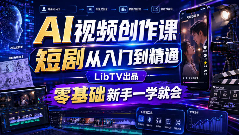 AI视频创作课,短剧从入门到精通,LibTV出品,零基础新手一学就会-来友网创