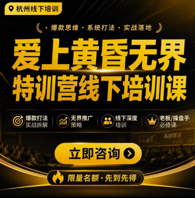 爱上黄昏无界特训营AI推广实战7月27-30杭州线下课,AI落地淘宝最完整的课程,学天猫淘宝的老板必看-来友网创