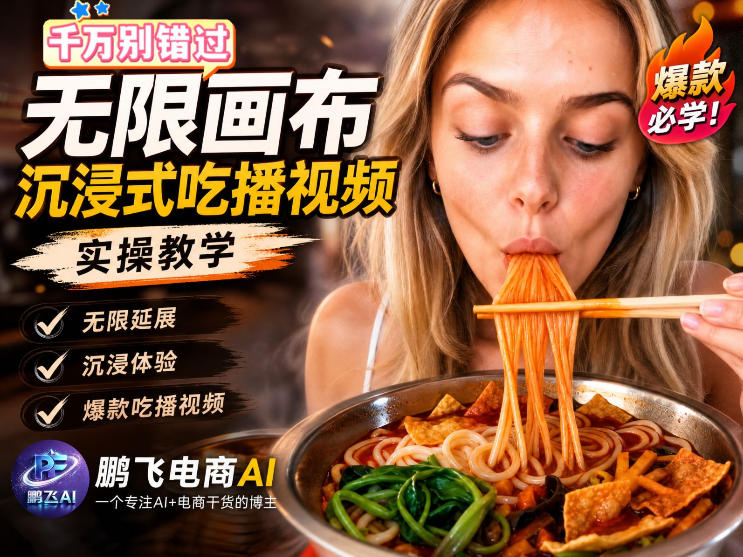 保姆级教程|用AI无线画布做沉浸式吃播,3步直接出片,无线画布工作流,操作简单好上手-来友网创
