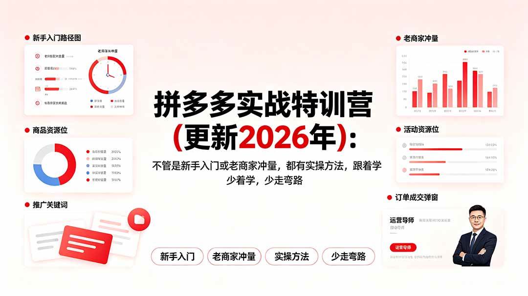 (19724期)拼多多实战特训营(更新2026年):不管是新手入门或老商家冲量,都有实操方法,跟着学,少走弯路-来友网创