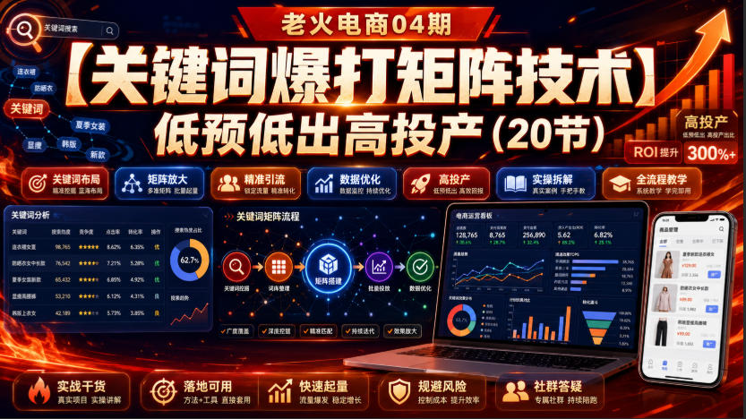 老火电商04期:【关键词爆打矩阵技术】低预低出高投产(20节)-来友网创