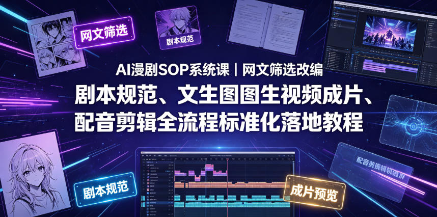 AI漫剧SOP系统课|网文筛选改编、剧本规范、文生图图生视频成片、配音剪辑全流程标准化落地教程(更新0810)-来友网创