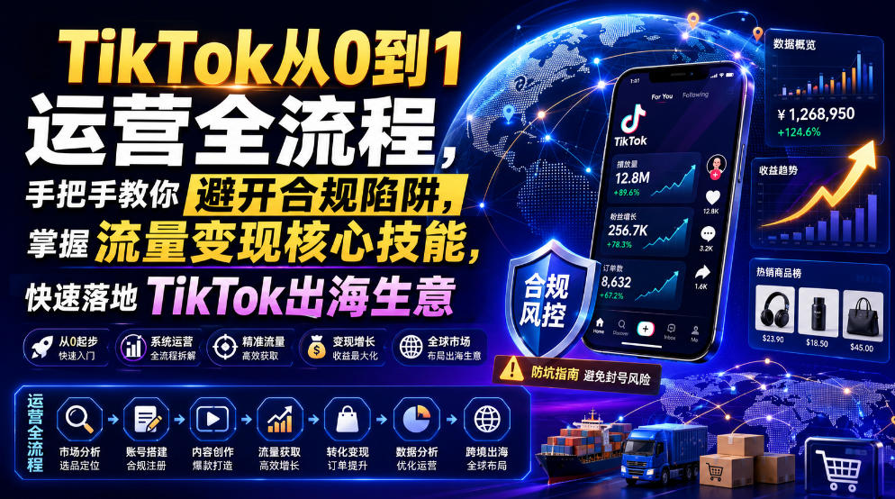 TikTok从0到1运营全流程,手把手教你避开合规陷阱,掌握流量变现核心技能,快速落地TikTok出海生意(更新8月)-来友网创