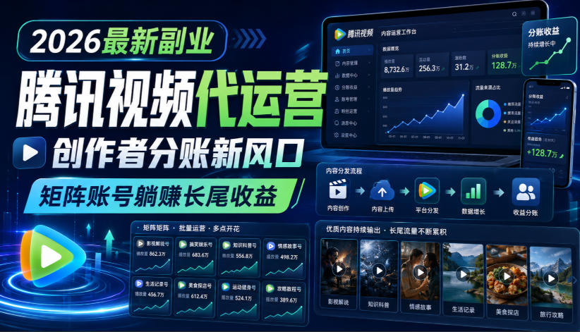 2026最新副业之腾讯视频代运营:创作者分账新风口,矩阵账号躺賺长尾收益【揭秘】-来友网创