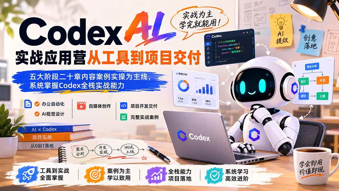 (19854期)Codex AI实战应用营从工具到项目交付;五大阶段二十章内容案例实操为主线,系统掌握Codex全栈实战能力-来友网创