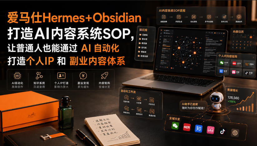 爱马仕Hermes+Obsidian打造AI内容系统SOP,让普通人也能通过 AI 自动化打造个人IP 和 副业内容体系-来友网创