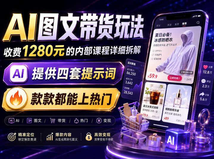 AI图文带货内部玩法,1280内部课程对外系统拆解,看完直接上手变现!-来友网创