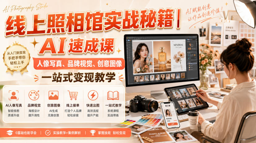 线上照相馆实战秘籍|AI速成课,人像写真、品牌视觉、创意图像一站式变现教学-来友网创