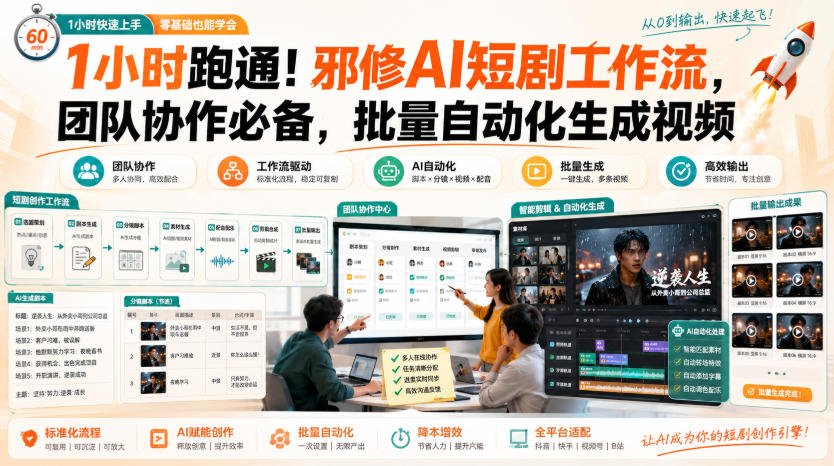 1小时跑通!邪修AI短剧工作流,团队协作必备,批量自动化生成视频-来友网创