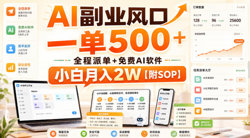 AI副业风口,一单500+,全程派单+免费AI软件,小白月入2W【附SOP】【揭秘】-来友网创