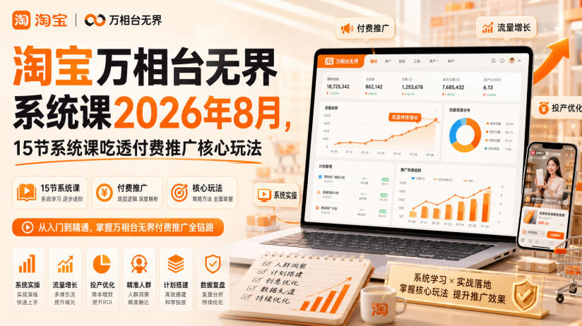 淘宝万相台无界系统课2026年8月,15节系统课吃透付费推广核心玩法-来友网创
