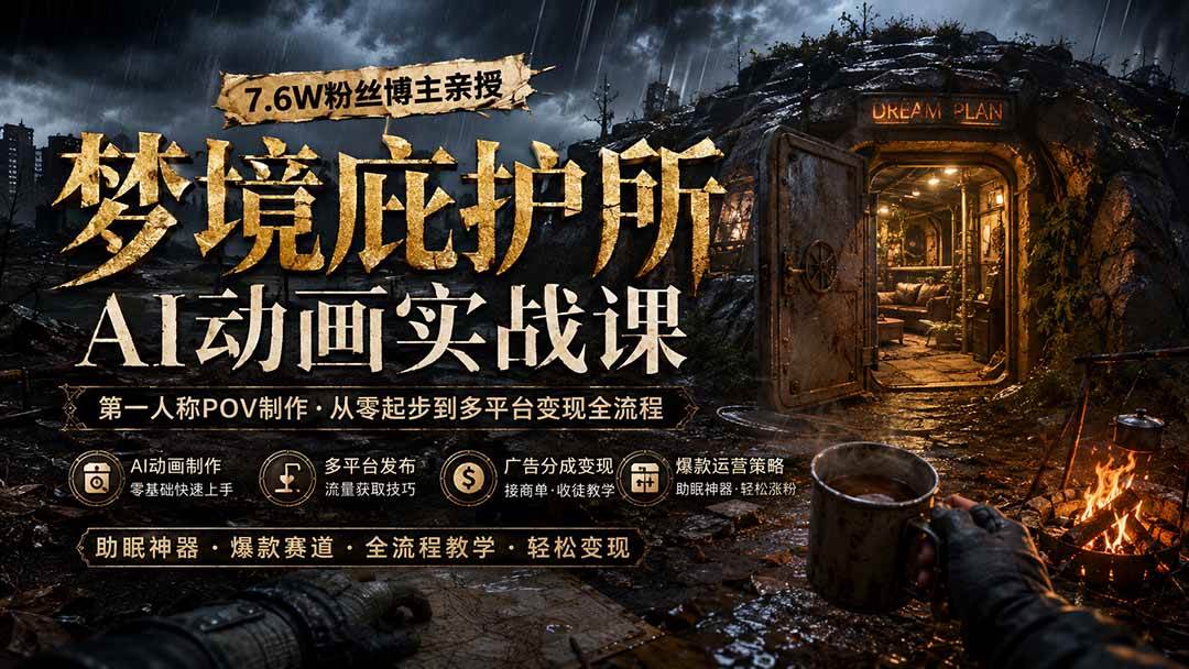 (19886期)梦境庇护所AI动画实战课:7.6W粉丝博主亲授第一人称POV制作,从零起步到多平台发布变现全流程-来友网创