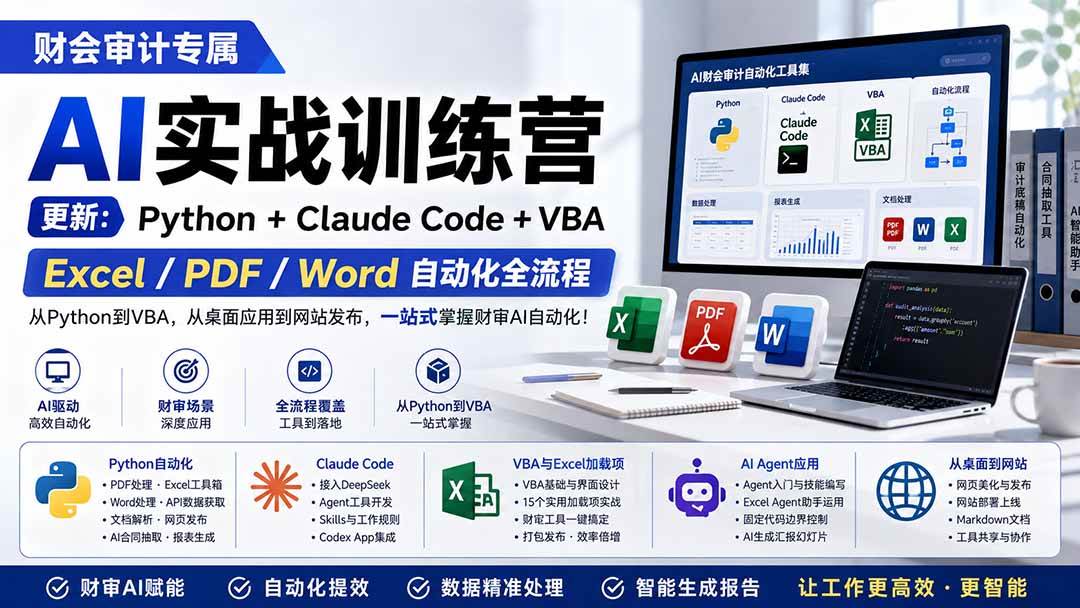 (19887期)财会审计专属 AI实战训练营:Python+Claude Code+VBA,Excel/PDF/Word自动化全流程 (更新)-来友网创
