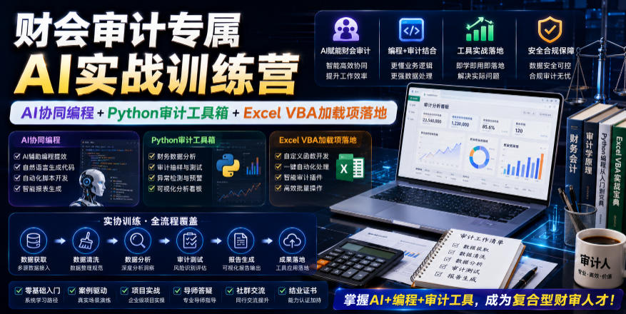 财会审计专属AI实战训练营|AI协同编程+Python审计工具箱+Excel VBA加载项落地(更新0816)-来友网创