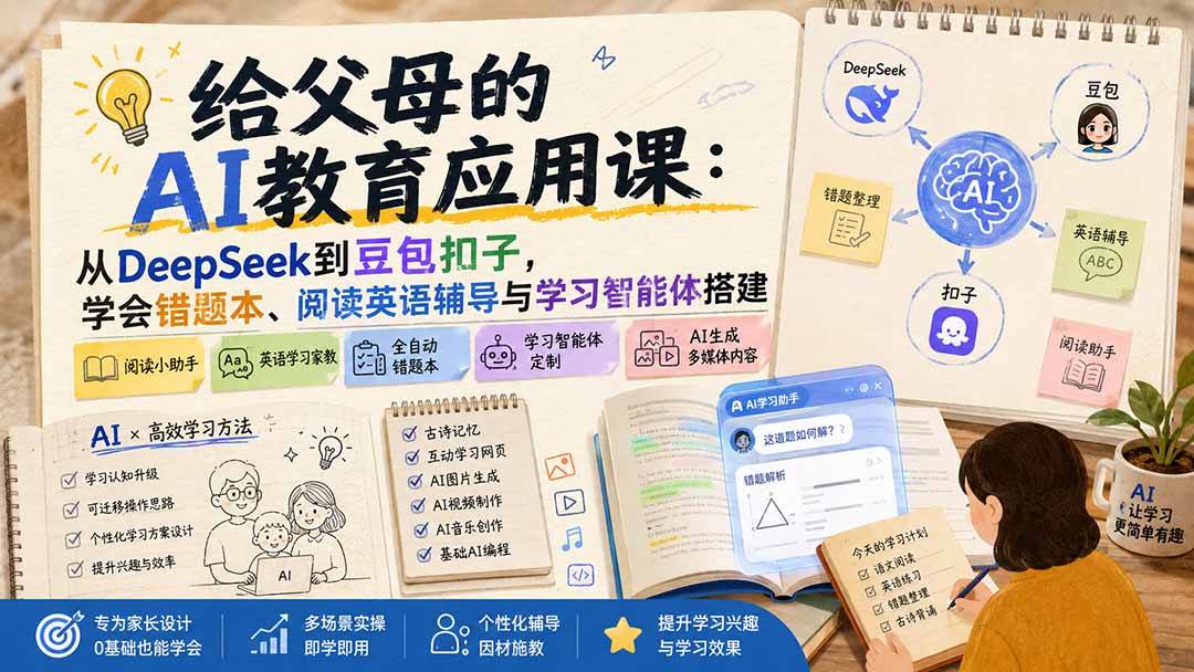 (19890期)给父母的AI教育应用课:从DeepSeek到豆包扣子,学会错题本、阅读英语辅导与学习智能体搭建-来友网创