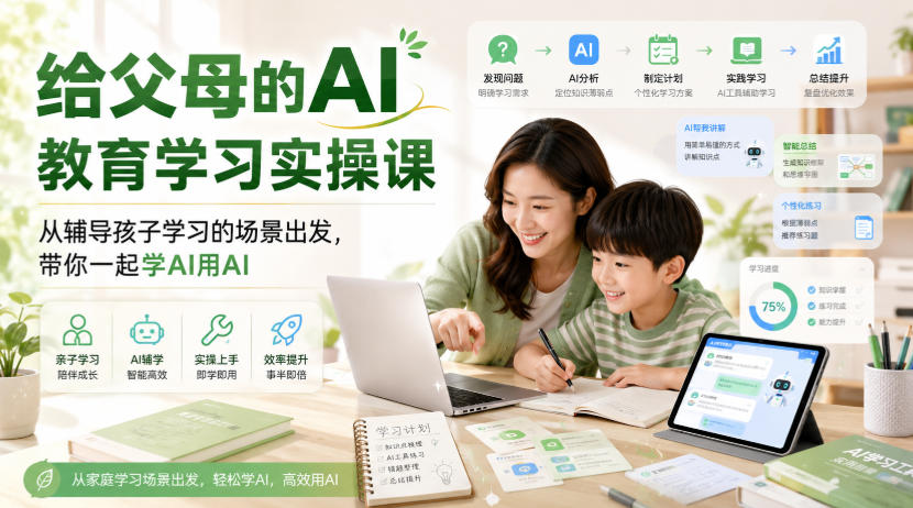 给父母的AI教育学习实操课,从辅导孩子学习的场景出发,带你一起学AI用AI-来友网创