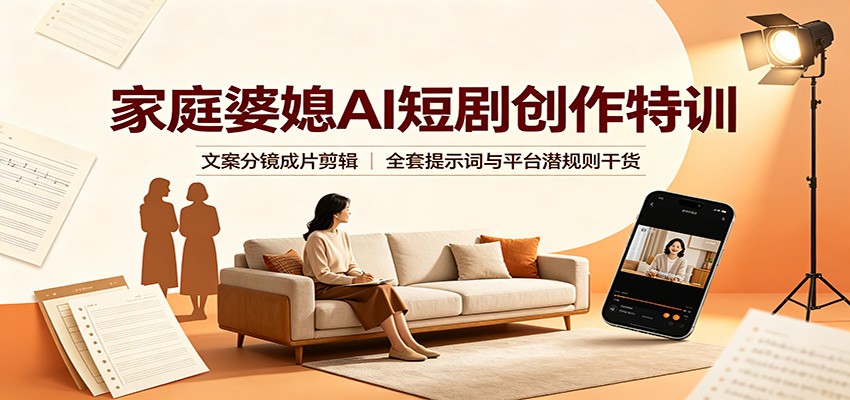 家庭婆媳AI短剧创作特训:文案分镜成片剪辑,全套提示词与平台潜规则干货-来友网创