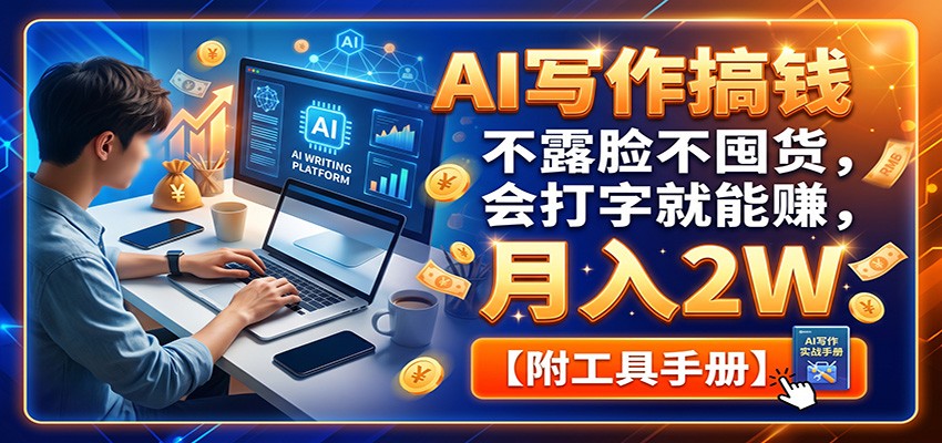 AI写作搞钱:不露脸不囤货,会打字就能赚,月入2W【附工具手册】-来友网创