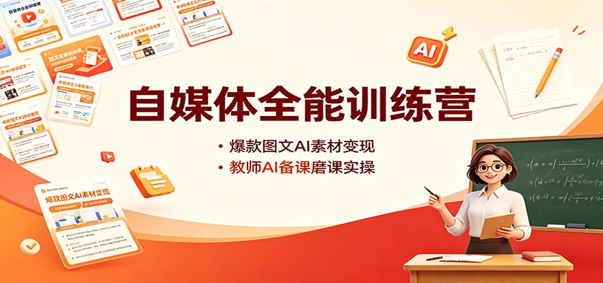 自媒体全能训练营:爆款图文AI素材变现,教师AI备课磨课实操-来友网创