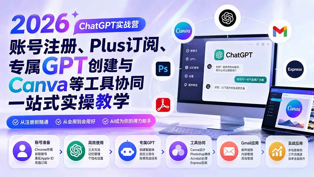 (19924期)2026 ChatGPT实战营;账号注册、Plus订阅、专属GPT创建与Canva等工具协同一站式实操教学-来友网创