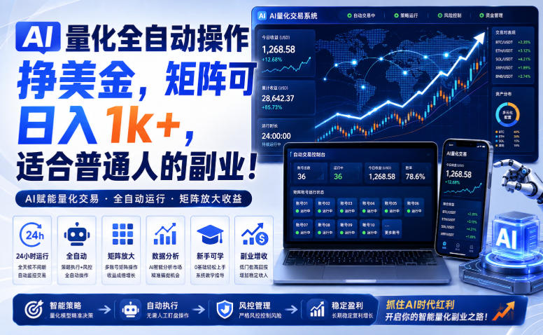 AI量化全自动操作挣美金,矩阵可日入1k+,适合普通人的副业!【揭秘】-来友网创