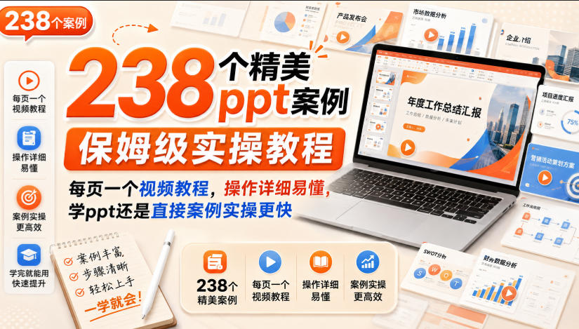 238个精美ppt案例保姆级实操教程,每页一个视频教程,操作详细易懂,学ppt还是直接案例实操更快-来友网创