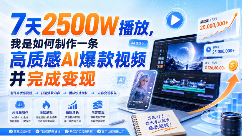 7天2500W播放,我是如何制作一条高质感AI爆款视频并完成变现-来友网创