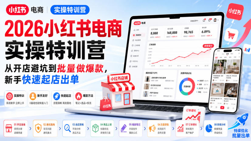 2026小红书电商实操特训营,从开店避坑到批量做爆款,新手快速起店出单-来友网创
